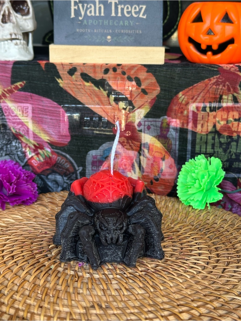 Handmade Black Spider Candle with Red Web Center